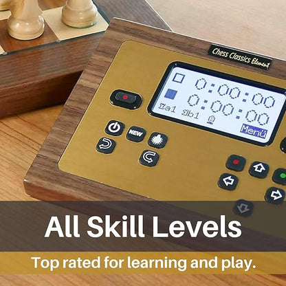 Millennium Chess Classics Exclusive - Electronic Chess Board Set - Chess Teacher &amp Trainer - Auto Sensing Light Up Squares - Smart AI Chess Board for Enhanced Gameplay - Real Wood Hand-Carved Piec