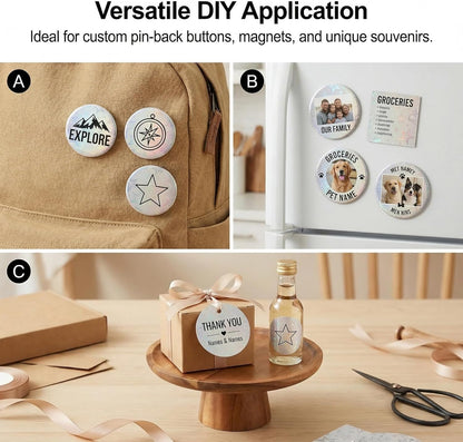 320Pcs Badge Protective Film, Button Maker Accessories Kit with Iridescent Film, 14 Styles Decorative Film, 1 Style Clear & 1 Style Printable Paper Inserts for 2.25 Inch (58mm) Badges