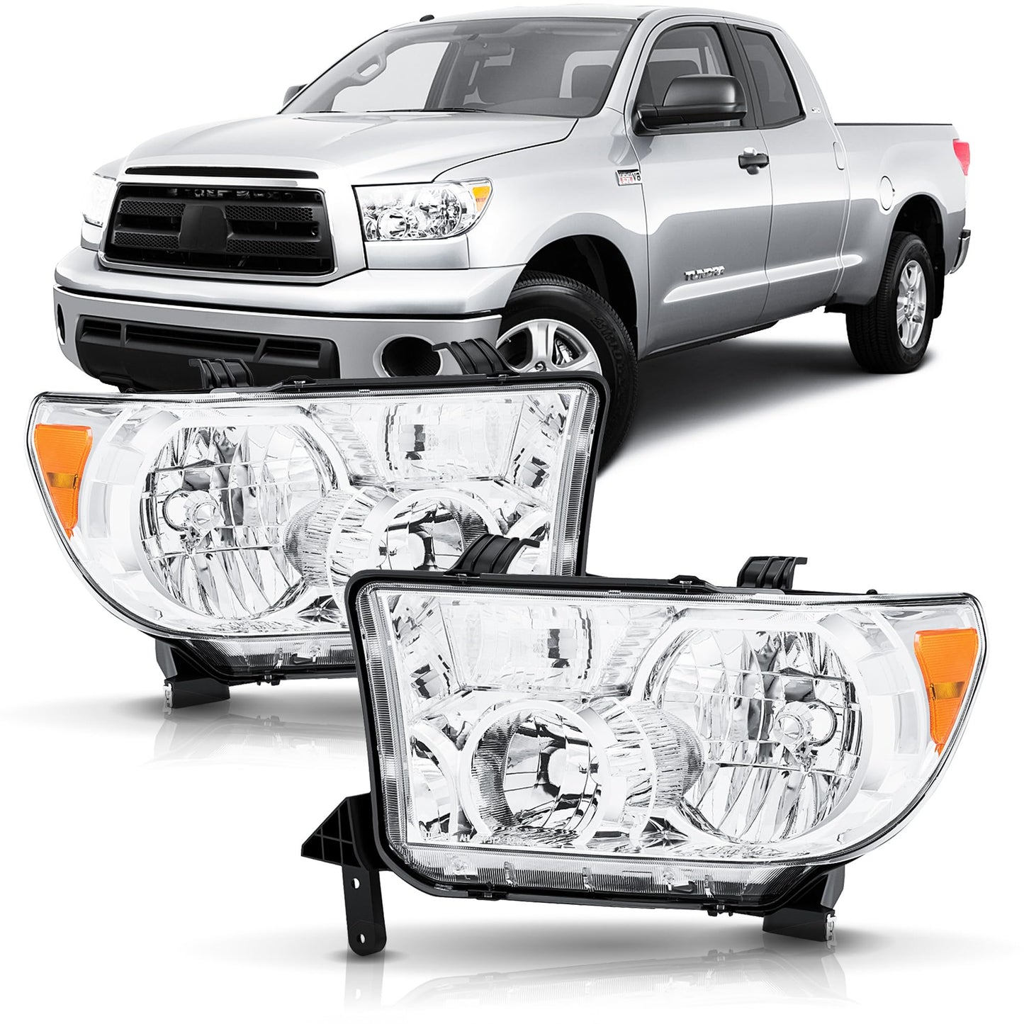 Headlights Assembly compatible with 2007-2013 Toyota Tundra with Level Adjuster, for 2008-2017 Toyota Sequoia Headlamp (12-14 Models Without Headlight Washer)