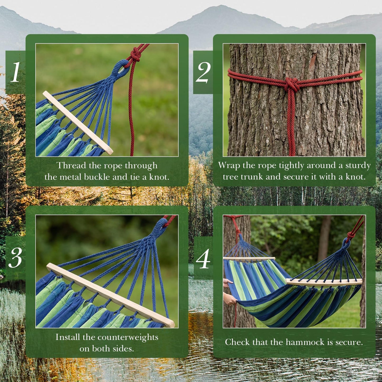 SATINIOR 4 Pack Canvas Camping Hammock for Outside 120 x 59 in Large Comfortable Hammocks up to 660lbs with Travel Bag Anti Roll Balance Beam Tree Strap for Outdoor/Indoor Beach Patio Backyard Garden