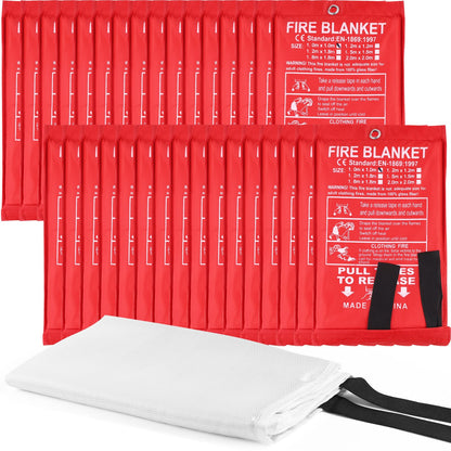 Simihiran 30 Pack Emergency Fire Blanket for Home and Kitchen Fire Suppression Blanket Fiberglass Fire Blanket for House Camping Car Office Warehouse Emergency Survival Safety (39.3 x 39.3 Inch)