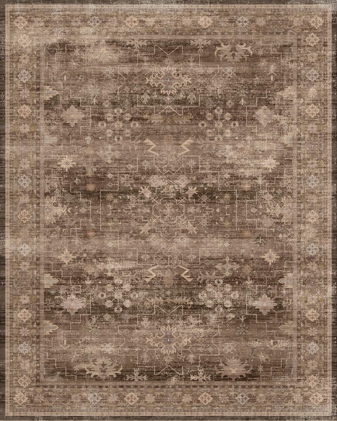Skiennix Washable 10ft Hallway Runner Rug - Non-Slip Rubber Backing | Boho Vintage Brown 2'6"x10'