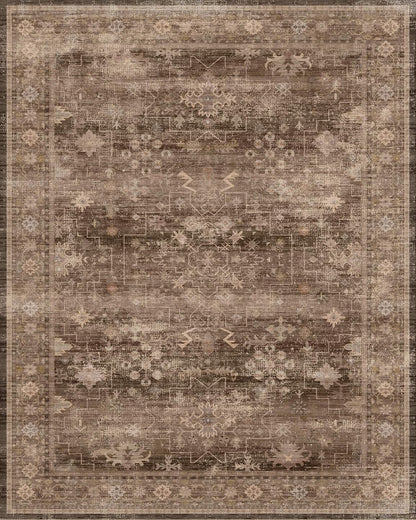 Skiennix Washable 10ft Hallway Runner Rug - Non-Slip Rubber Backing | Boho Vintage Brown 2'6"x10'