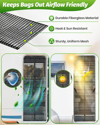 Gociean Magnetic RV Screen Door Curtain for Camper, Curtain Size 33'' x 75'', Travel Trailer, Fifth Wheel and Motorhome, Tear-Resistant Mesh Bug Screen, Self Closing Mosquito Net, Pet Friendly