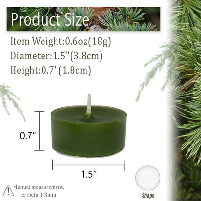 Green Tea Lights Set of 24, Handmade Tealight Candles, Cedar Scented Tea Candles, Long Burning Tealights for Wedding Meditation Home Spa Decor Gift