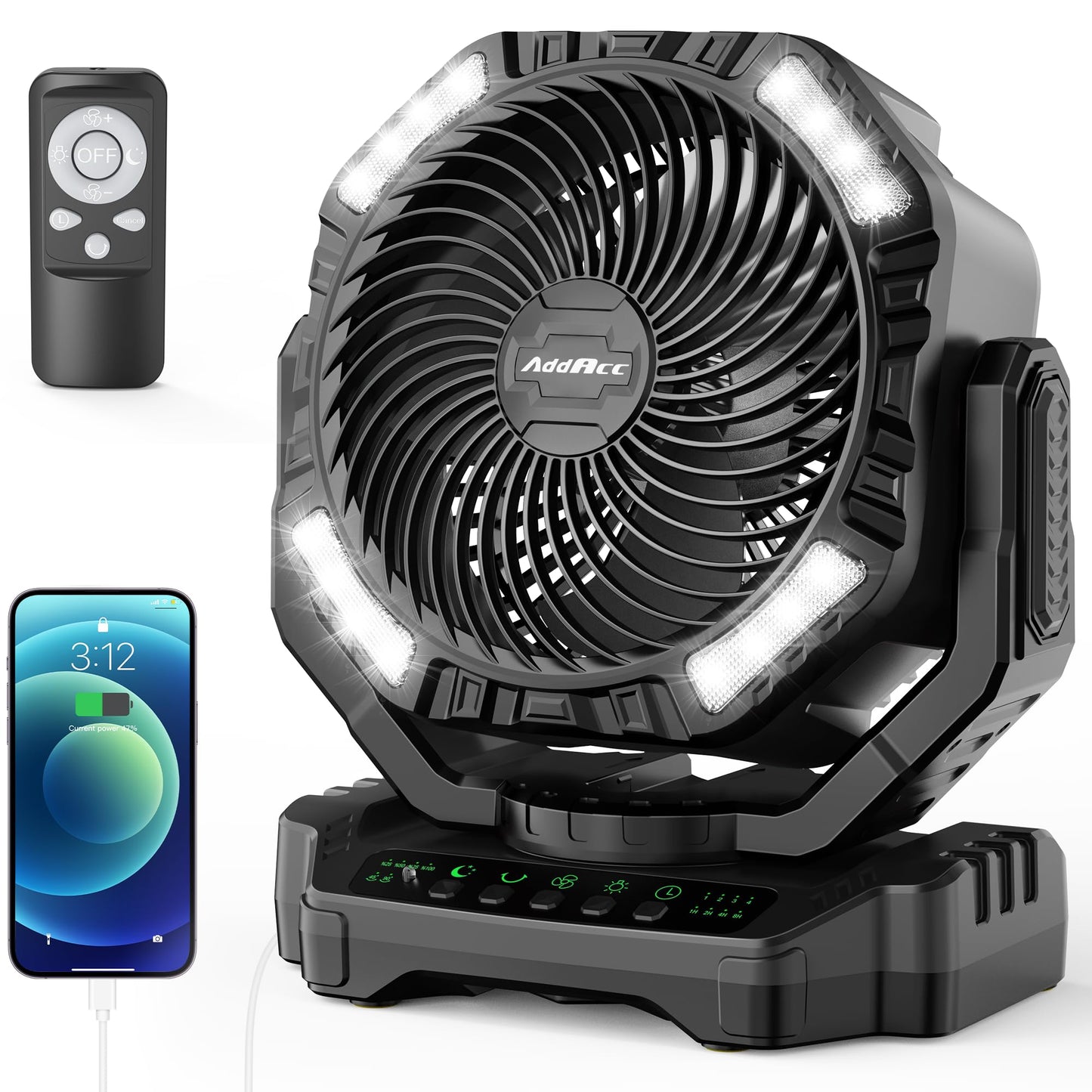 40000mAh Battery Operated Camping Fan, Rechargeable Fan High Velocity, Portable Fan With Remote & Timer - Battery Powered Fan for Car Travel RV Camping Gear Hurricane Emergency Power Outage Essentials