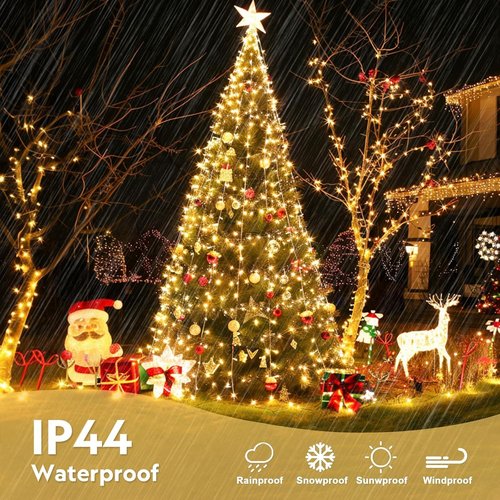 JMEXSUSS 400 LED Christmas Lights Indoor Outdoor, 132 ft Warm White String Lights Plug in with Remote, 8 Modes Twinkle Christmas Tree Lights for Bedroom Outside Patio Home Party Xmas Holiday Decor