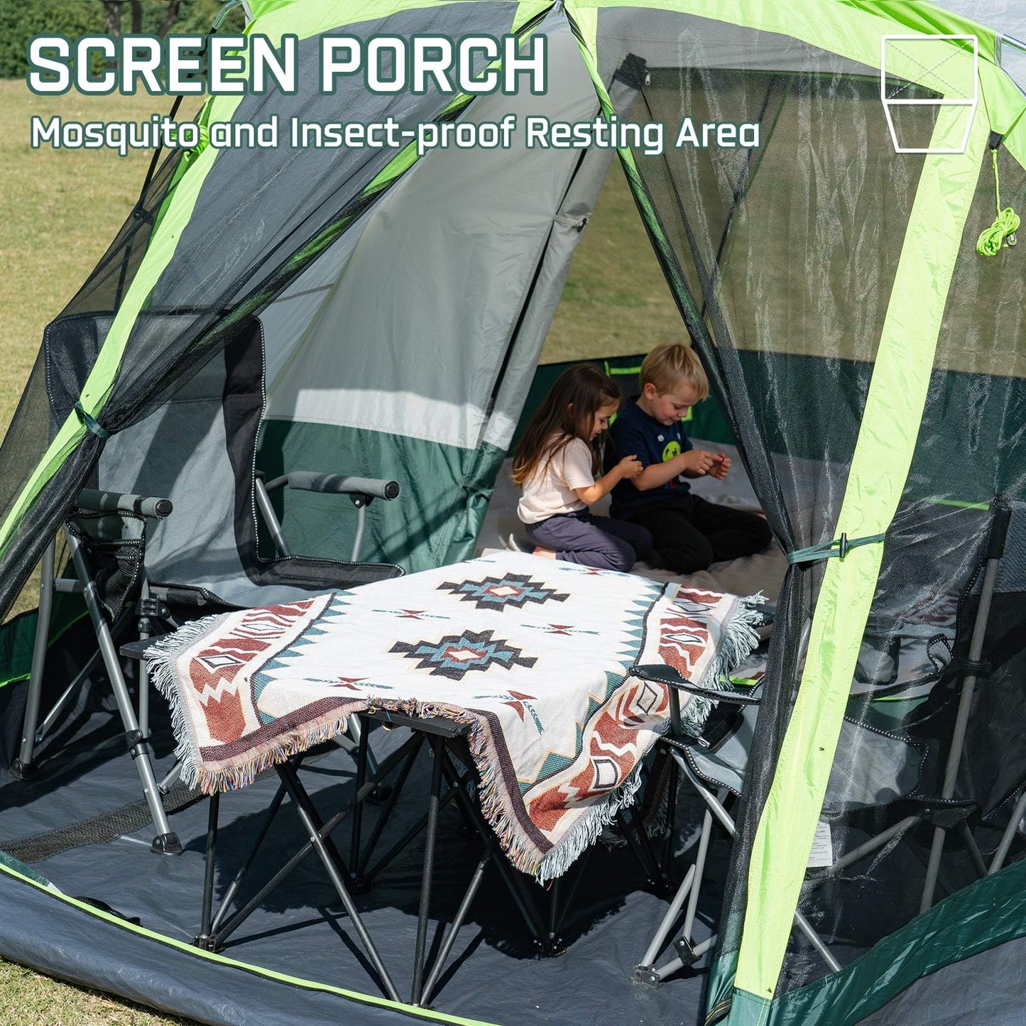 JELUCAMP 6/8 Person Large Waterproof Family Tents for Camping, Screened Camping Tent with Screen Porch, Bug-Free Relaxation & Easy Setup, Includes Rainfly & Carry Bag, Dark Green