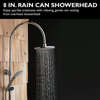 Homewerks 3070-251-CH-B Outdoor Shower Kit with 8-Inch Rain Can and 5-Function Handheld Showerhead Fixture, Chrome