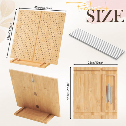 Beeveer 17x17" Foldable Crochet Blocking Board with 10 Pins/Pegs Large Blocking Board for Crocheting Knitting, Bamboo Granny Square Boards, Wooden Crocheting Accessories Gifts for Crocheters