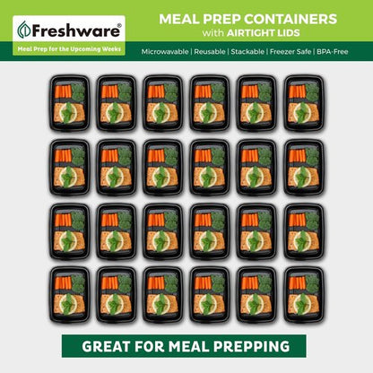 Freshware Meal Prep Containers - 50 Pack | 1 Compartment Food Storage, BPA Free, Stackable, 24 oz