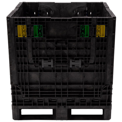 Buckhorn 32" x 30" x 34" Collapsible Bulk Box Container, Standard Duty Plastic Stacking Gaylord Box with 4-Way Forklift Access and 2 Drop Doors, 1700 lb Capacity Storage Tote, Black (BN32303420)