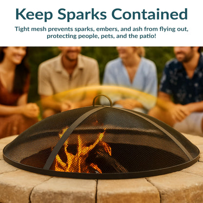Sunnydaze Heavy-Duty Steel Mesh Fire Pit Screen - Fire Pit Spark Screen with Handle - 40-Inch Diameter