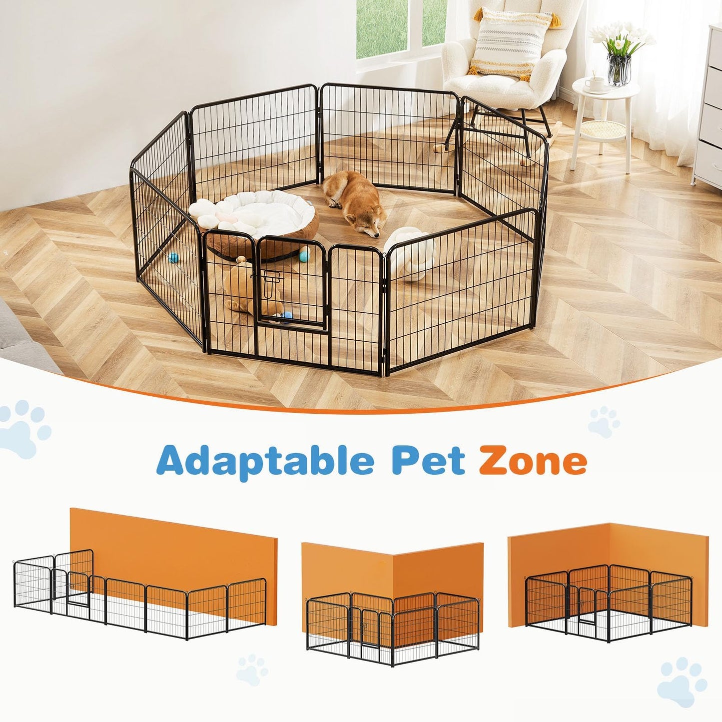 40” Heavy Duty 8-Panel Metal Pet Playpen | Indoor/Outdoor Dog Exercise Pen with Door – for Puppies, Small to Large Dogs, Rabbits | Ideal for Camping, Yard & Garden Use