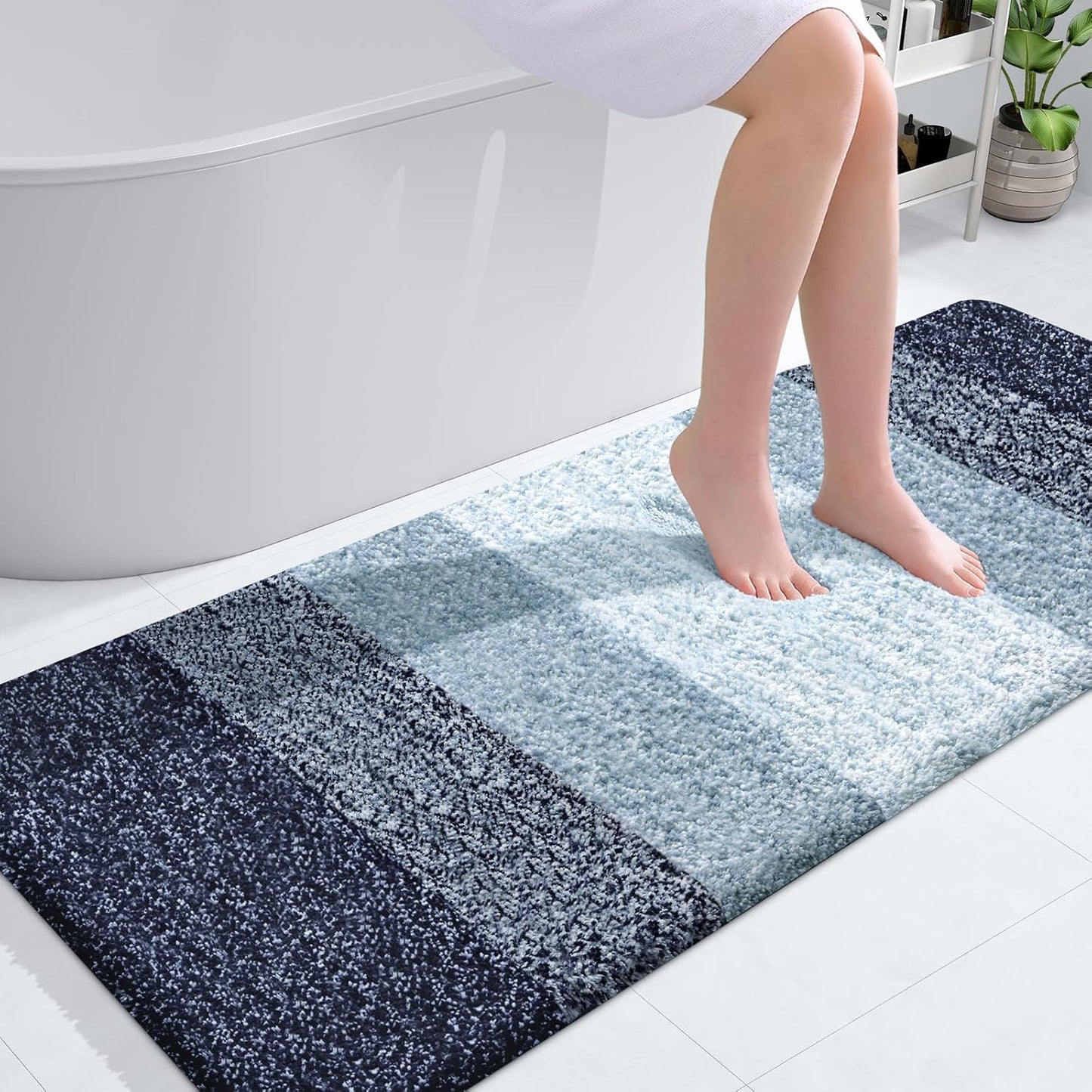 OLANLY Large Bath Rugs - Extra Soft Microfiber, Quick Dry & Washable | 54x24, Airy Blue