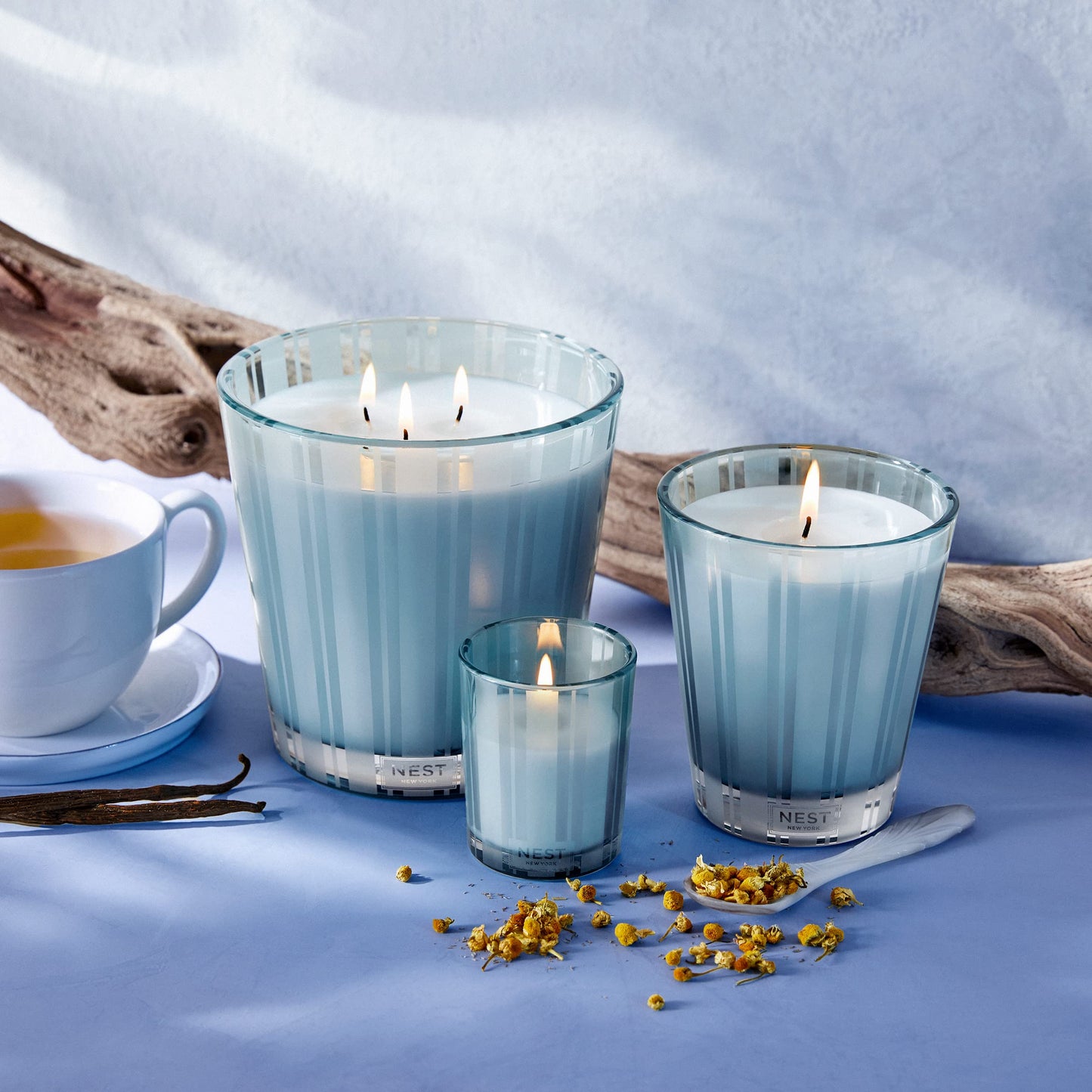 NEST New York Scented Votive Candle, Driftwood & Chamomile - 2 oz - Up to 28-Hour Burn Time - Reusable Glass Vessel