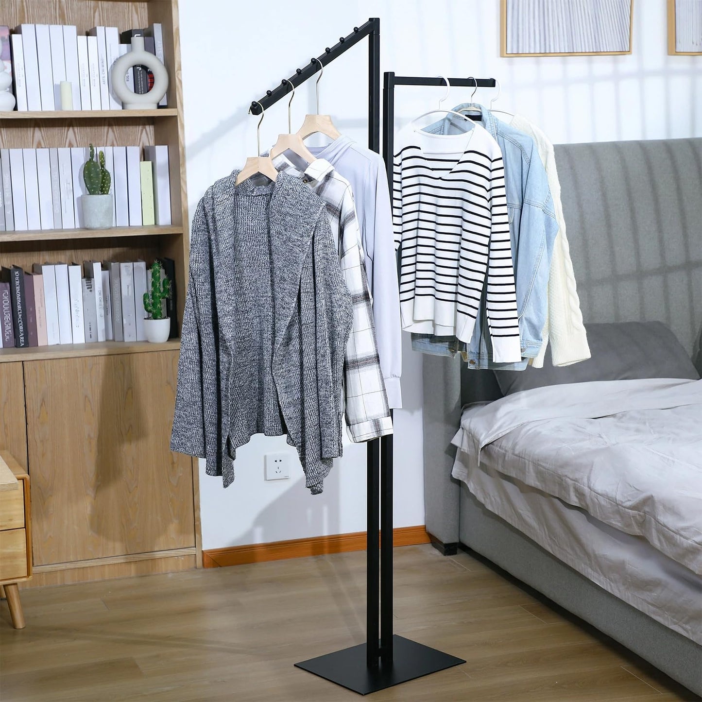 Ripeng 2 Way Clothing Rack with Straight and Slant Arms Heavy Duty Clothes Garment Rack for Retail Restaurants Storage Display, Adjustable from 48 Inch to 72 Inch(Black)