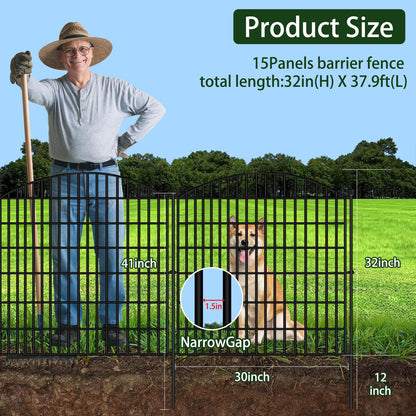 ULIOK 15 Panels Decorative Garden Fence, 32 in(H) X 37.9ft(L) No Dig Fence Panels Animal Barrier for Patio, Animal Ground Stakes Fencing for Garden, Rabbit Dog Temporary Fence for Outdoor Yard