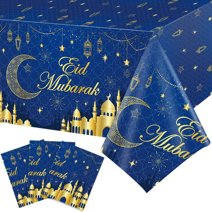 3 Pcs Eid Mubarak Tablecloth 54" x 108" Plastic Ramadan Table Cloth Disposable Rectangle Ramadan Kareem Table Covers Muslim Islamic Moon Star Party Tablecloth for Eid Al Fitr Party Decoration Supplies