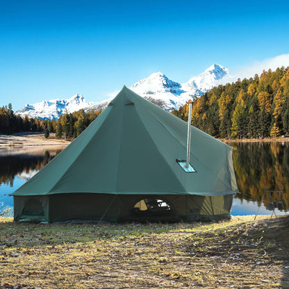 Bell Tent with Stove Jack, Spacious 16.4ft Family Glamping Yurt, 6-8 Person, 4 Season, Easy Setup, Waterproof, Ventilated Outdoor Shelter(16.4ft(Green))