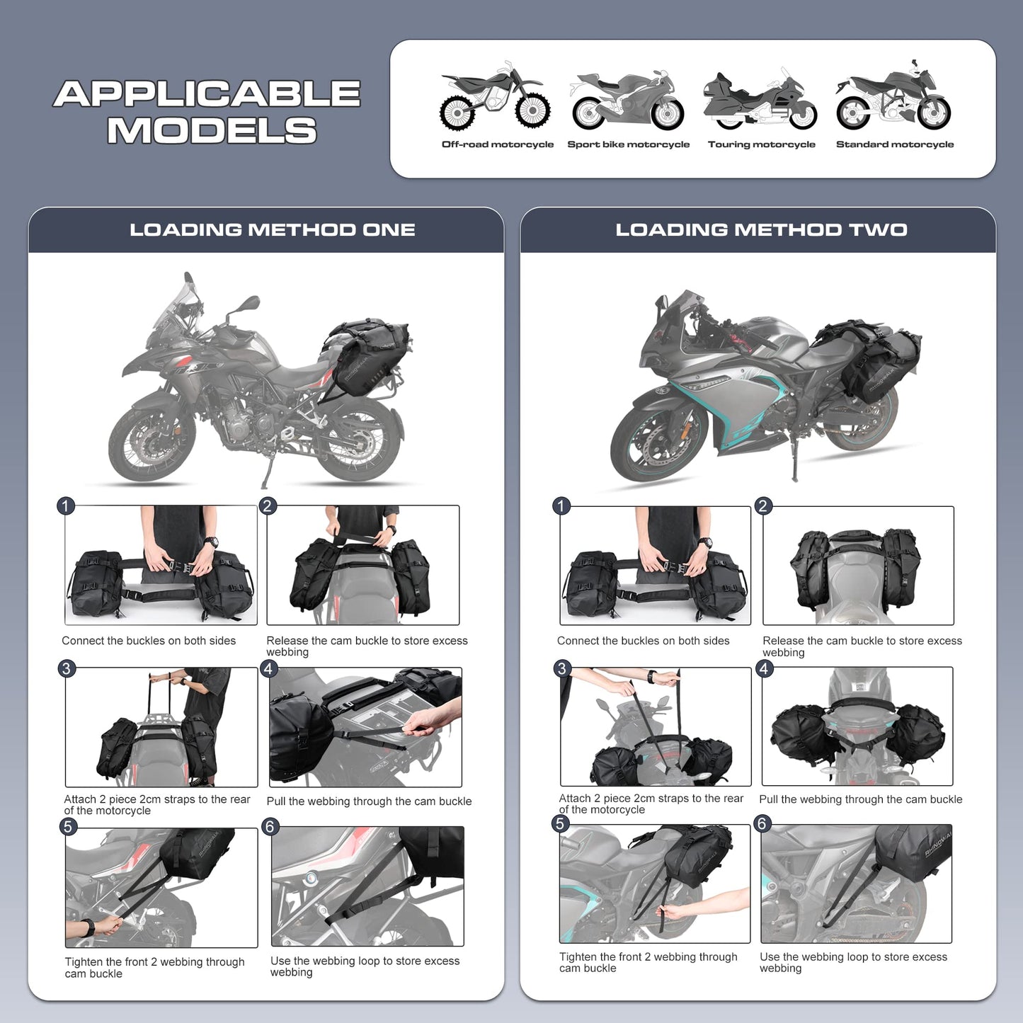 Rhinowalk Motorcycle Saddlebags 28L(14L*2) Waterproof Motorbike Side Bags, Travel Luggage Panniers with Shoulder Strap for Adventure & Sport Motorcycle Racks, 1 Pair