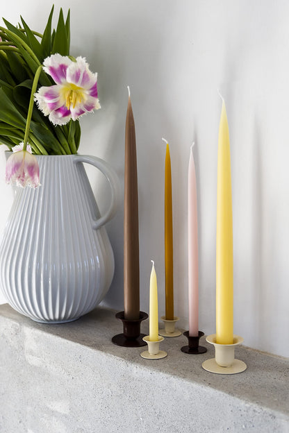 Kunstindustrien® Taper Candles – Set of 4, 13.8" – Made in Denmark, Long Burning Candles 15h, Unscented & Smokeless Candlesticks – Elegant Tall Candles for Weddings, Dinners & Home Decor (Nougat)
