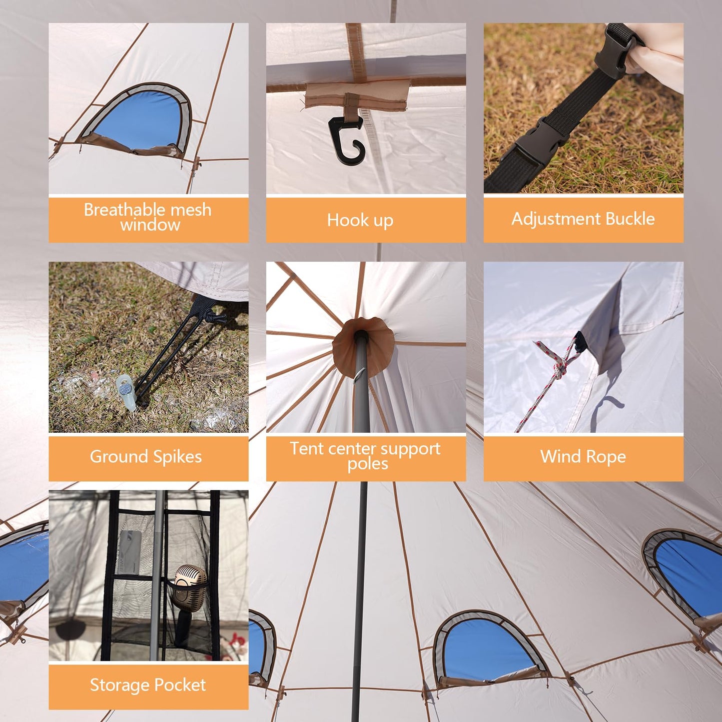 DanCoom Bell Tent, 8/10/12 Person Waterproof Large Family Tents with Sturdy Center & Vestibule, Mesh Window,Waterproof,Spacious Space for All 4 Season Camping Yurt Tent.
