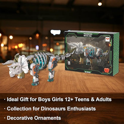 Dinosaur Toy Building Sets Mechanical Dino Buildings Blocks Set for Boys Girls 12+Teens Adults Creative Model Kits Home Room Office Decor Birthday Triceratops 1180PCS