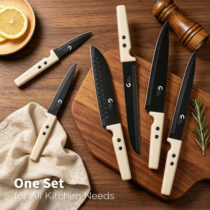 CuCut 12-Piece Kitchen Knife Set, Nonstick Coating Chef Knives Set with 6 Blade Guards, Double Rivets, Dishwasher Safe, High Carbon Stainless Steel Blades for Cooking, Cutting, Chopping