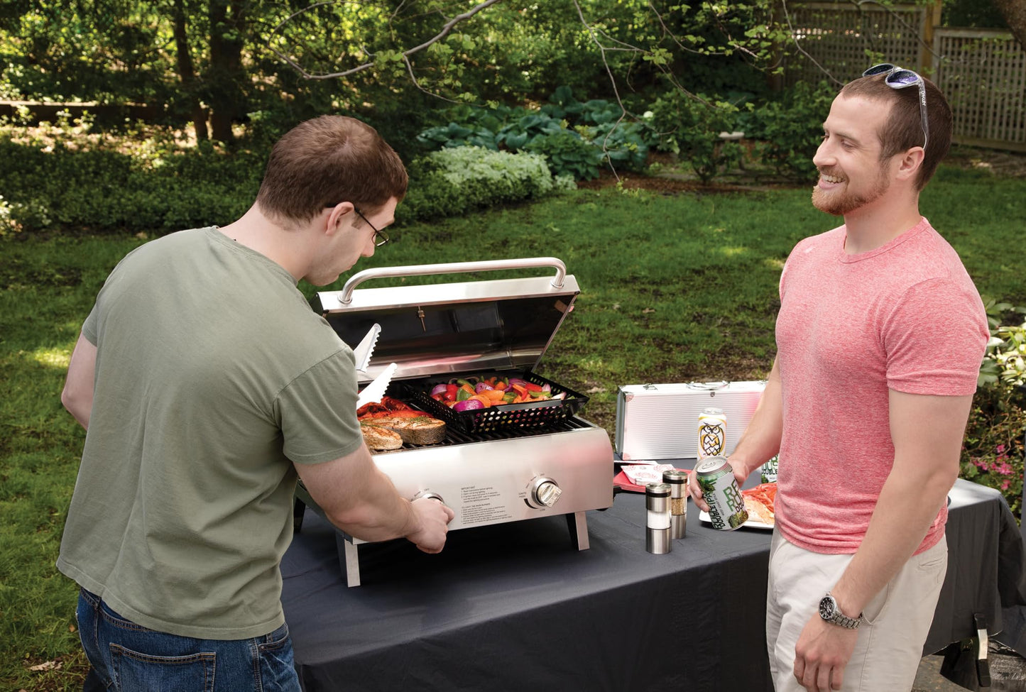 Cuisinart Chef's Style Tabletop Portable Propane Grill, 20,000 BTU Stainless Steel 2-Burner Outdoor Gas Grill for Camping, Tailgates, BBQ, Hassle-Free Setup, Twist-Start Ignition, CGG-306