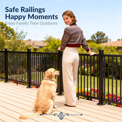 Egadis 36 in. H x 24 ft. W Black Deck Railing Kit with 4 Post, Textured AAMA 2604 Powder-Coat Finish Modular Aluminum Railing System for Outdoor Decks, Porches & Balconies(3 Panel, 4 Post)