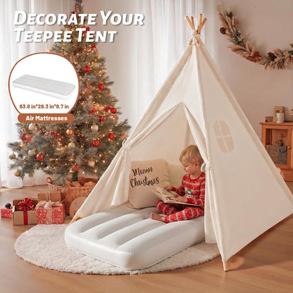 wilwolfer 6 Pack Kids Teepee Tent Bulk with Inflatable Airbed, Natural Toddler Play Tent for Girls Boys Indoor Sleepover Slumber Party Birthday Gifts