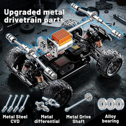 RC Cars 1:18 4x4 High Speed Monster Truck for Kids and Adults 36 km/h Off Road Remote Control Vehicle Waterproof RC Truck with Metal Drivetrain &amp Metal CVD 2 Batteries All Terrain RC Toys Gift