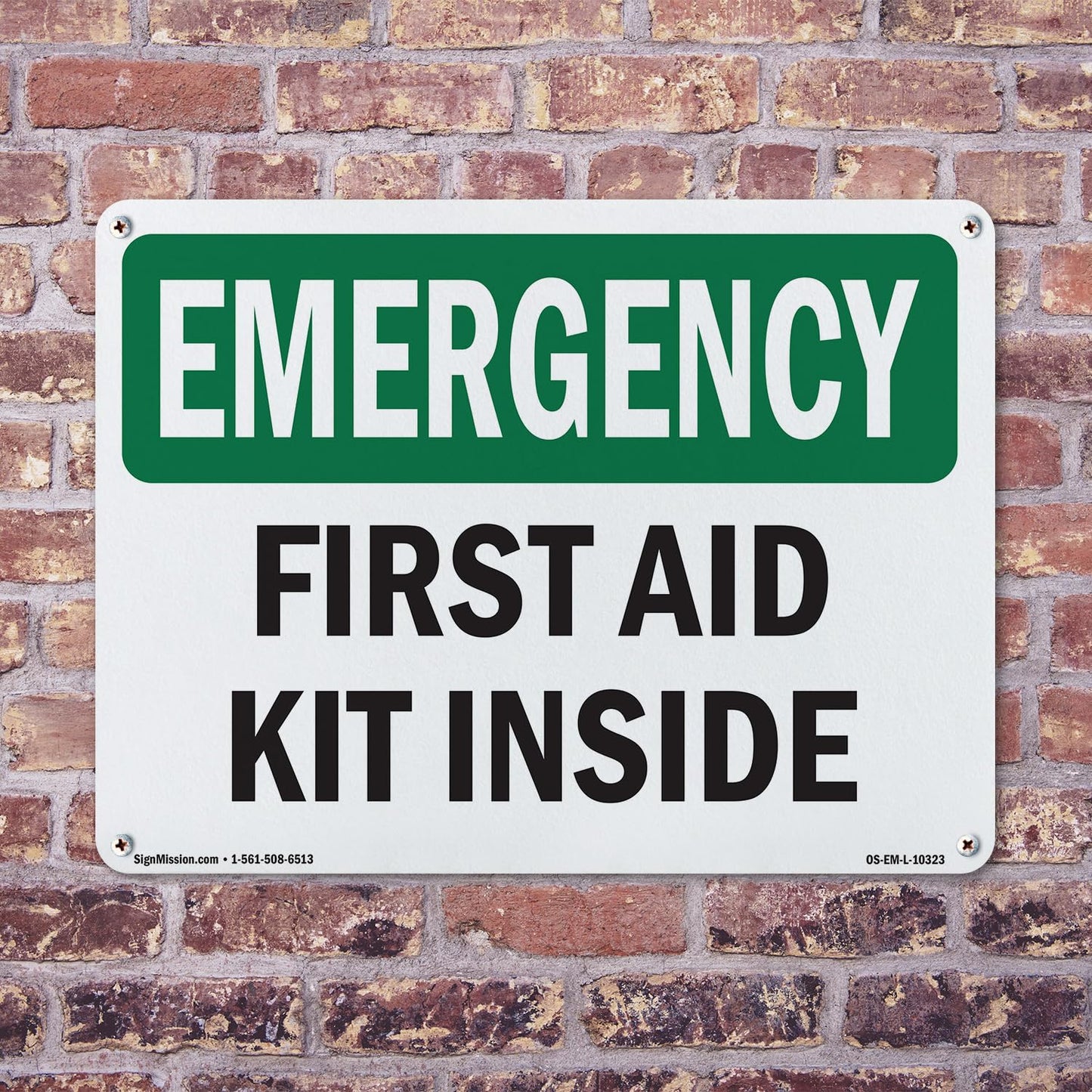 First Aid Kit Inside OSHA Emergency Aluminum Sign 18 Inch x 12 Inch - 5 Pack