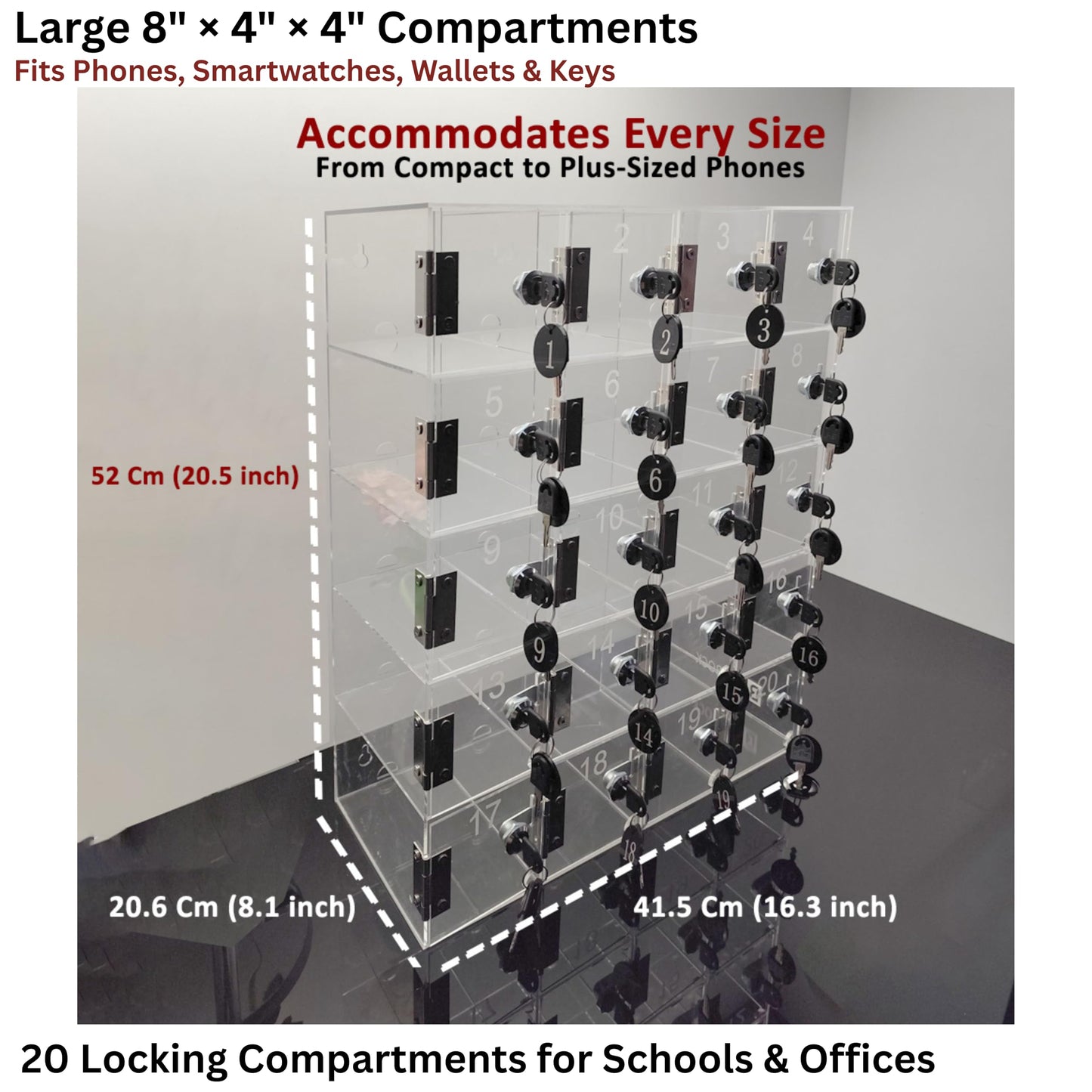 LAMBOCK Cell Phone Lock Box for Classrooms & Offices – 20-Box Charging Locker for Employees & Students, Portable Phone Jail Lockbox with Large 8x4x4 Boxes | Up to 100 Phones Capacity