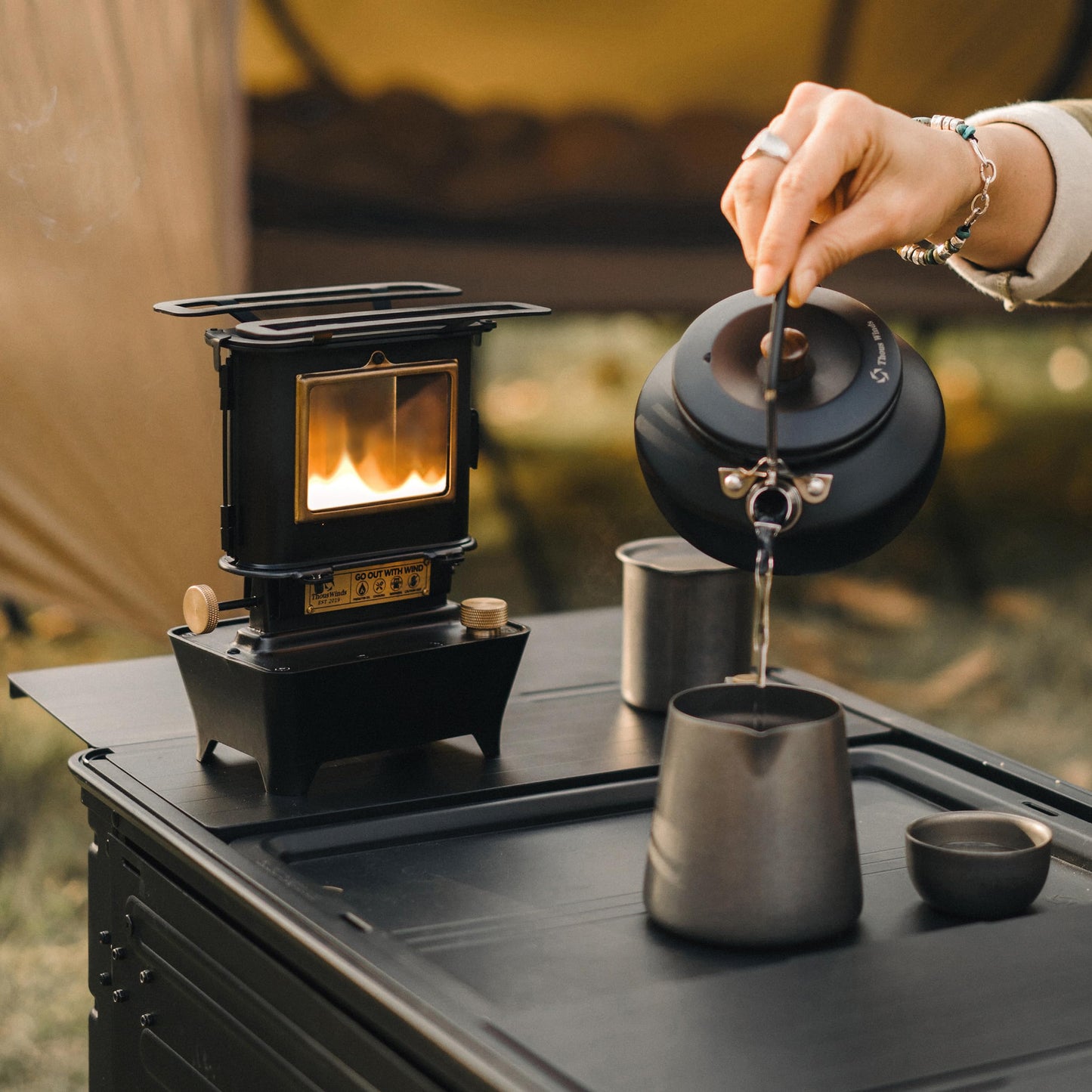 Thous Winds Camping Oil Lantern, Fuel Lamp for Outdoor Lighting Portable Stove for Cooking Warming, Black