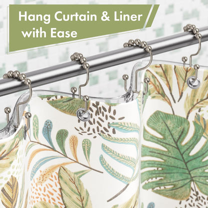 Amazer Shower Curtain Hooks - 12PCS Rust-Resistant Metal Double Rings for Smooth Rolling | Nickel Finish