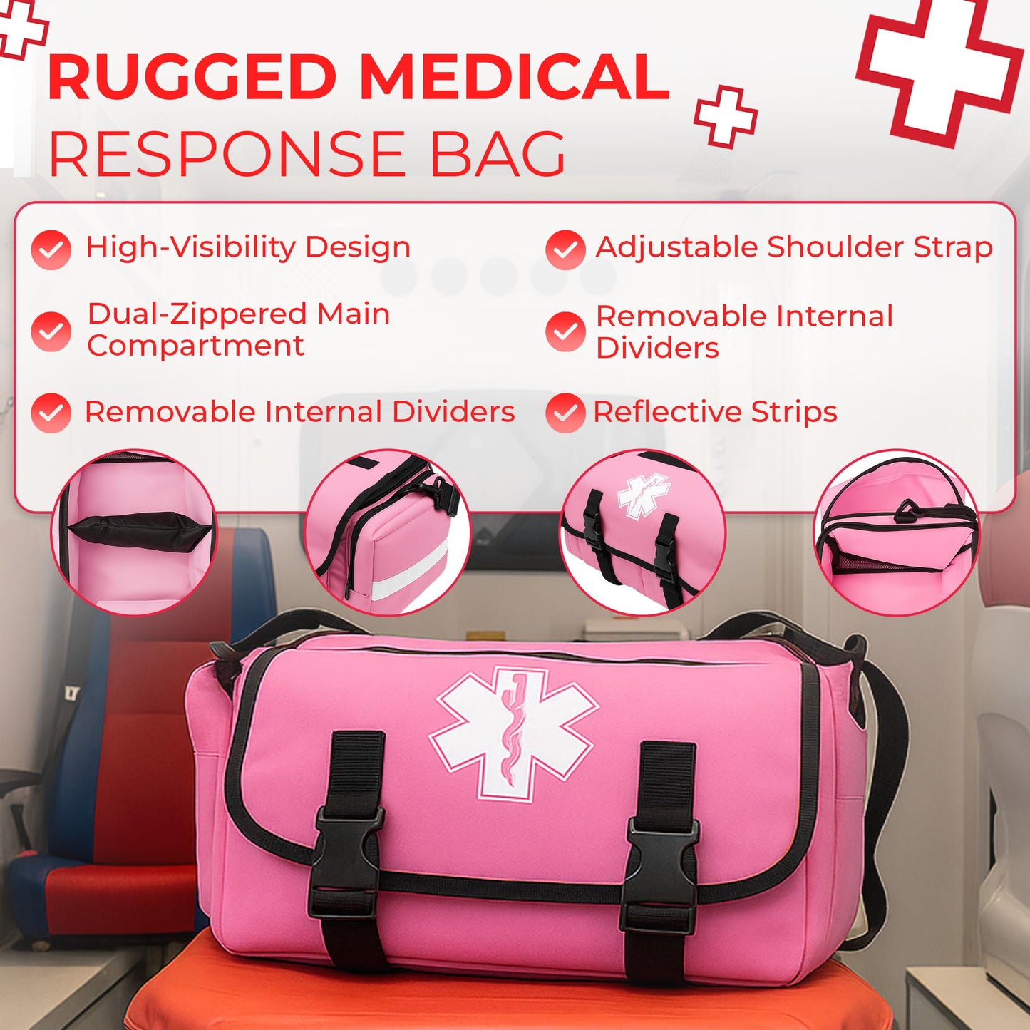 Fully Stocked EMT Trauma Bag – Tactical First Responder Medical Kit with Tourniquet, Vented Chest Seals, Hemostatic Gauze, Trauma Shears, Bandages & Bleeding Control Supplies – Pink
