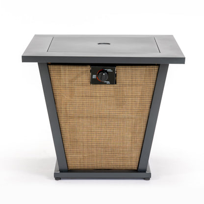 28" Propane Gas Fire Pit Table, 50000 BTU Square Outdoor Fire Pit with Steel Tabletop & Textilene Base, Patio Fire Table with Lid, Lava Rocks & Rain Cover for Backyard Deck Garden, Brown