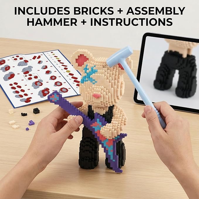 12.6 Teddy Blocks Bear Building Bricks Figure Set for Adults Collector-Edition DIY Craft Kit Trend Home Decor for Office Bedroom or Book Shelf Stress Relief Gift for Men Women Birthdays