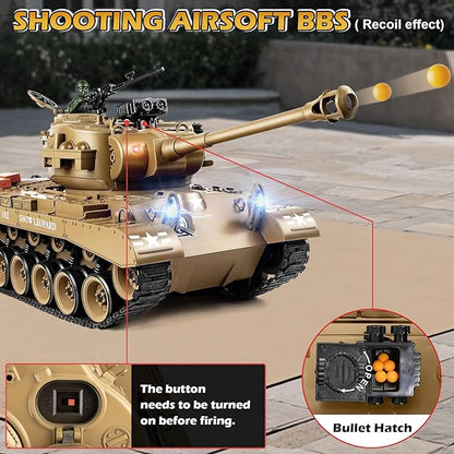 1:18 RC Tank 2.4G US M26 Pershing Remote Control Tank Model Toys That Shoot BBS Army Vehicle Toy with Smoke Lights Sound and RecoilMilitary RC Vehicle for Adults and Kids 6+ Years Old