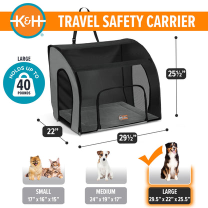 K&H Pet Products Enclosed Large Dog Car Seat, Travel Safety Carrier, Dog Travel Car Seat, Soft-Sided Covered Pet Carrier, Washable Pad, Multiple Entrances, Mesh Windows - Large 29.5 X 22 X 25.5in