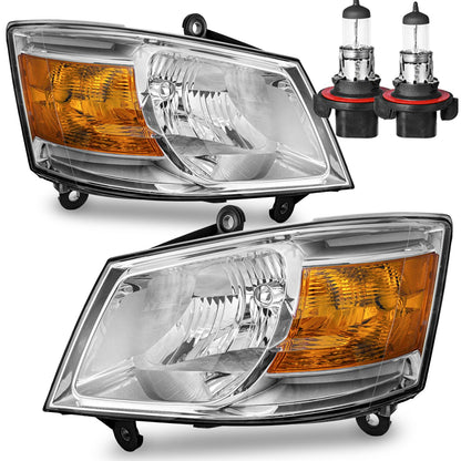 ROADEAL Headlight Assembly for 2008-2010 Dodge Grand Caravan 2008 2009 2010 Grand Caravan Headlamp Replacement Driver and Passenger Side with Chrome Housing Amber Reflector