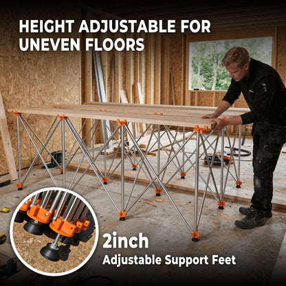 Joinerjetly 30" Tall Portable Folding Workbench 6x4 FT, Stable 12-Leg Collapsible Work Stand with Adjustable Leveling Feet, Lightweight 4500 lbs Capacity Sawhorse Table for Woodworking & Jobsite
