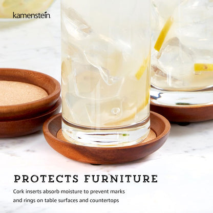 Kamenstein 4 Piece Set, Natural Acacia Wood and Cork Stackable Coasters, Set of 4