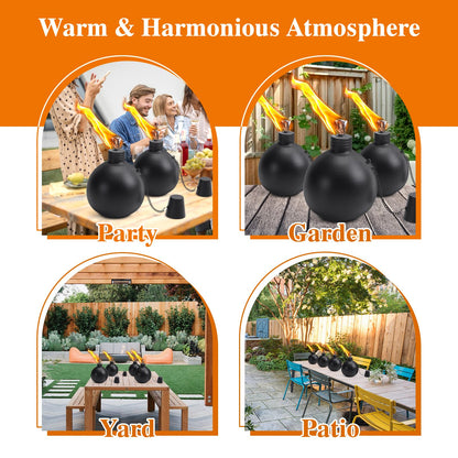 MQKIWAO Citronella Tabletop Torches, 25 oz Metal Oil Burner Candles, Black, 4 Pack, Model ZMZT-4P