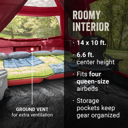 Coleman Skylodge 10-Person Family Tent, Weatherproof XL Tent with Rainfly & Room Divider, Fits 4 Queen-Sized Airbeds, Made of PFAS-Free Materials