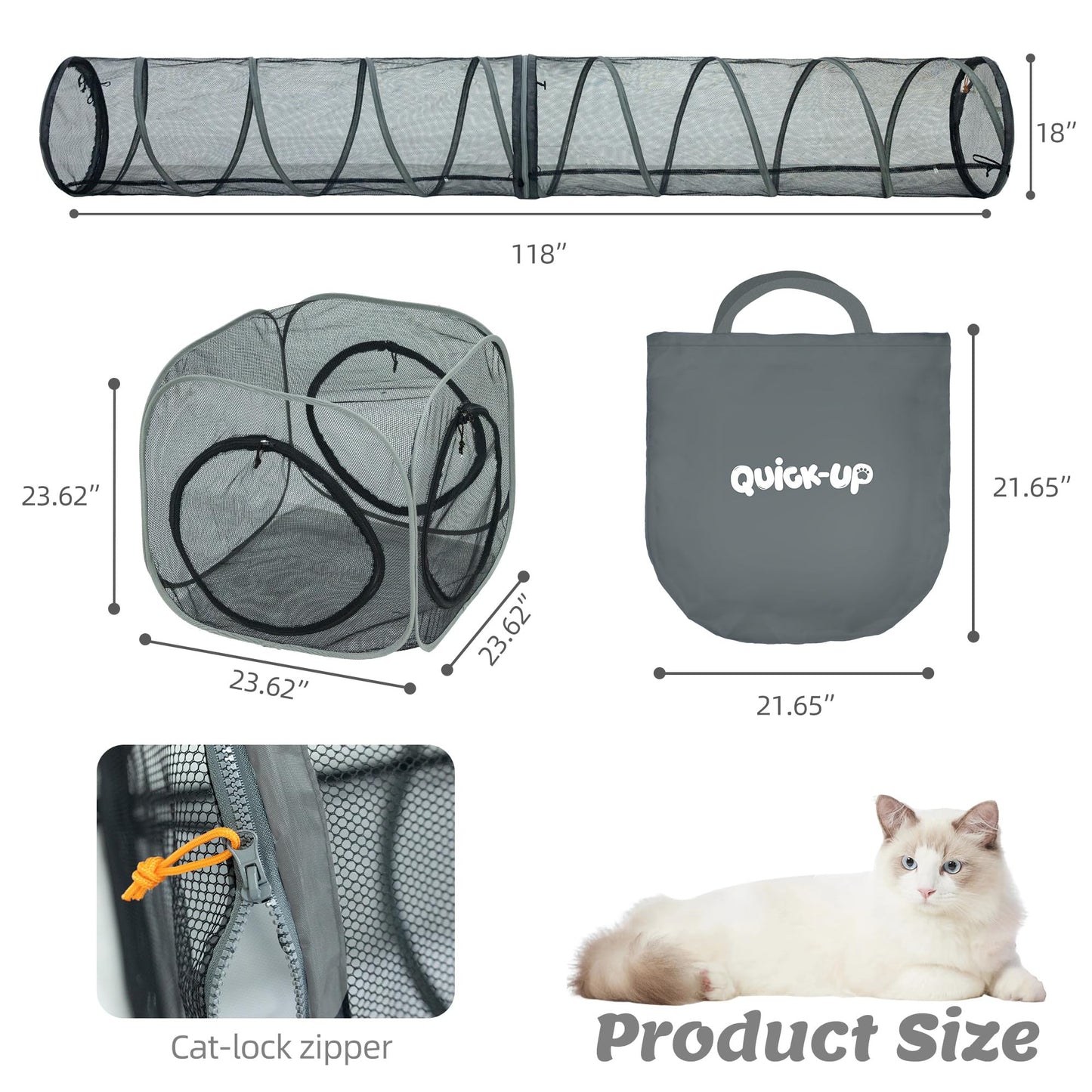Catio Outdoor Cat Enclosure Combo for Indoor and Outdoor,3 Tier Cage Inside,Pop up Catio,Portable and Foldable(Includes cat Tower Tent, Tunnel and cage) Plus 2 cat Tunnel +1 Cube