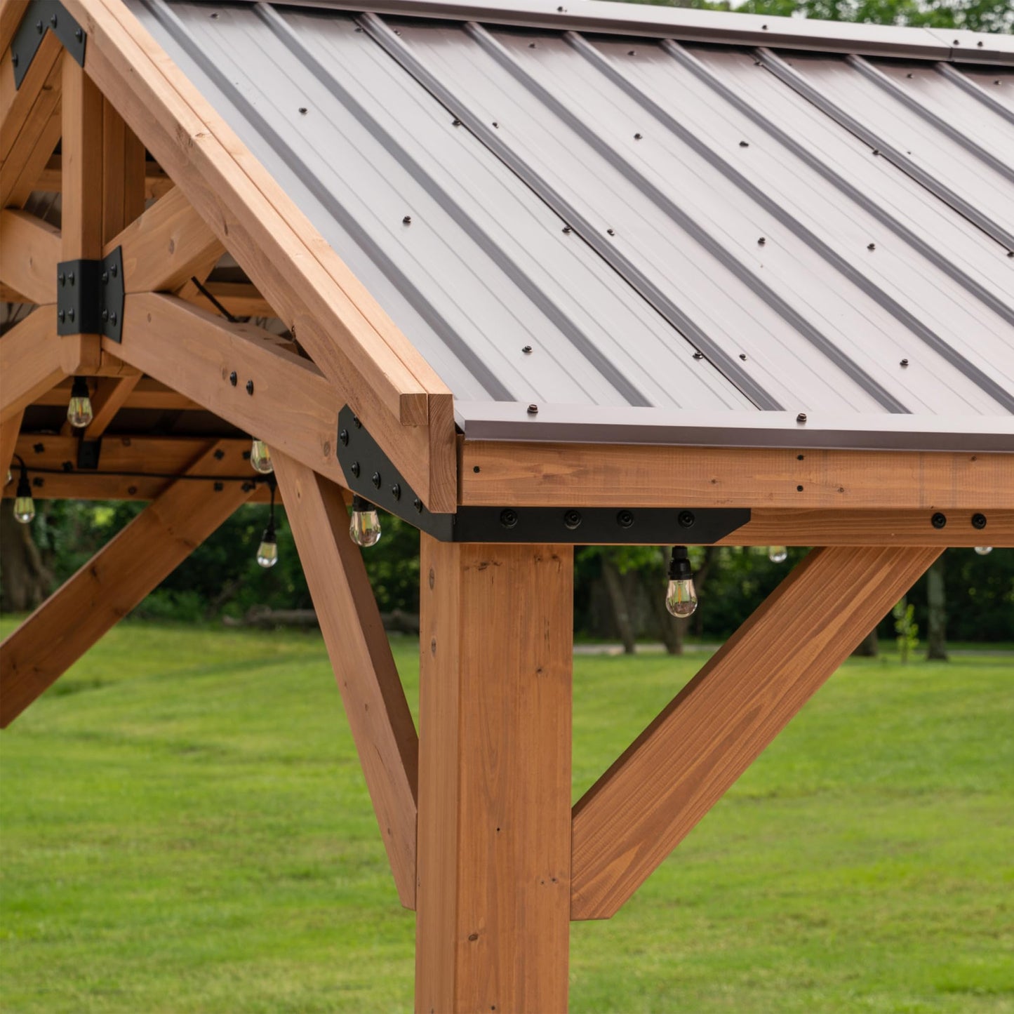 Backyard Discovery Norwood 12 ft. x 10 ft. Cedar Wood Gazebo Pavilion,Thermal Insulated Hard Top Steel Roof, Durable, Supports Snow Loads and Wind Speed, Rot Resistant, Backyard, Deck, Garden, Patio