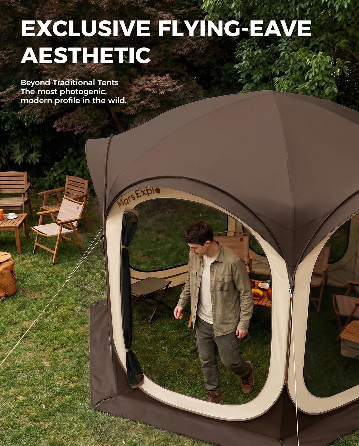 Mars Explo Screen Pop Up House Room Tent, Canopy Sun Shade Shelter for Patio, Backyard, Deck & Outdoor Activities, Portable Gazebo, Not Waterproof, 10'x10', Brown